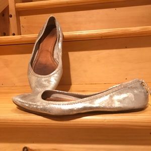 Frye Kenzie Metallic Silver Distressed Flats